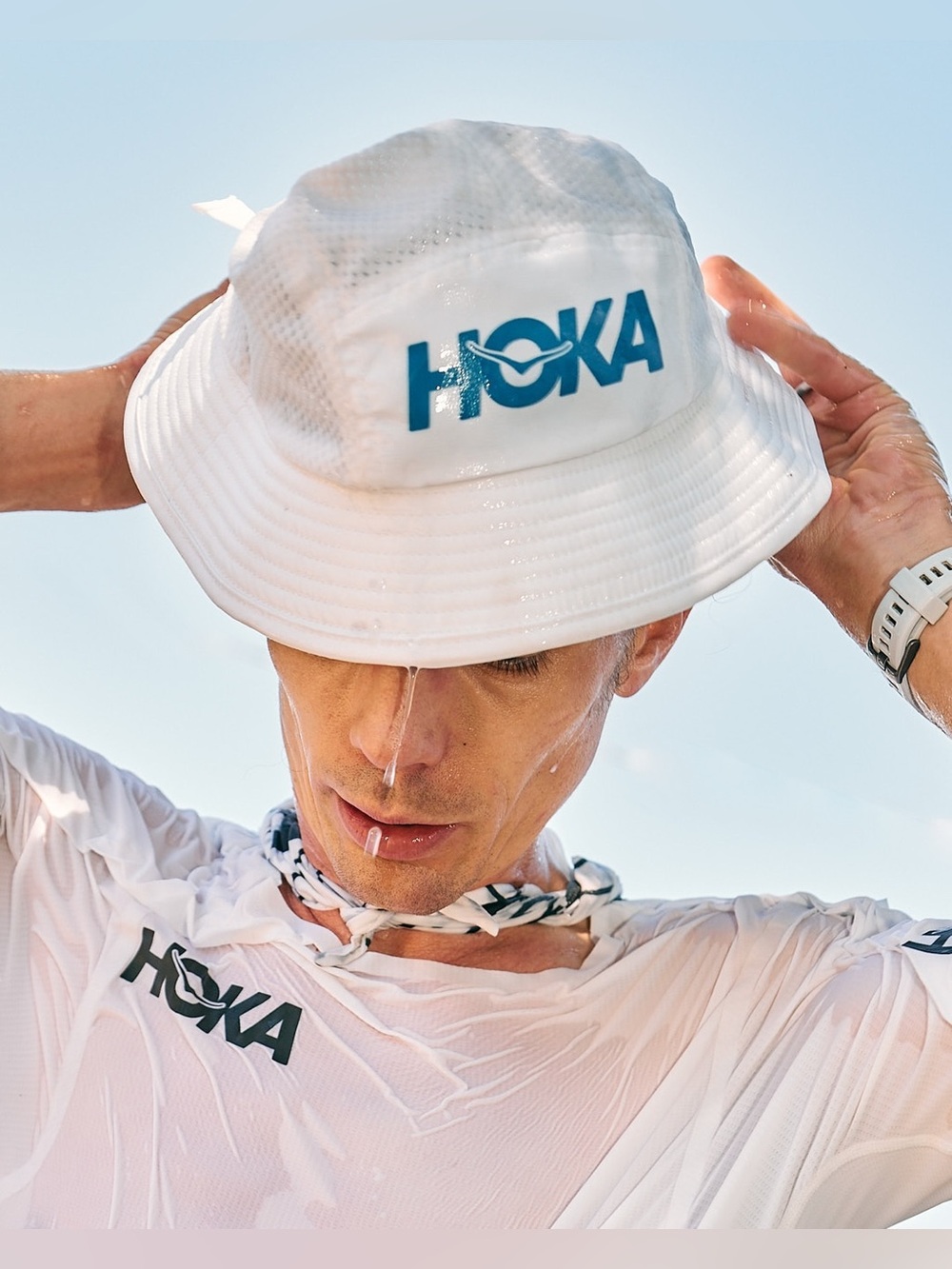 HOKA Adventure Round Mesh Lightweight White Logo Hat